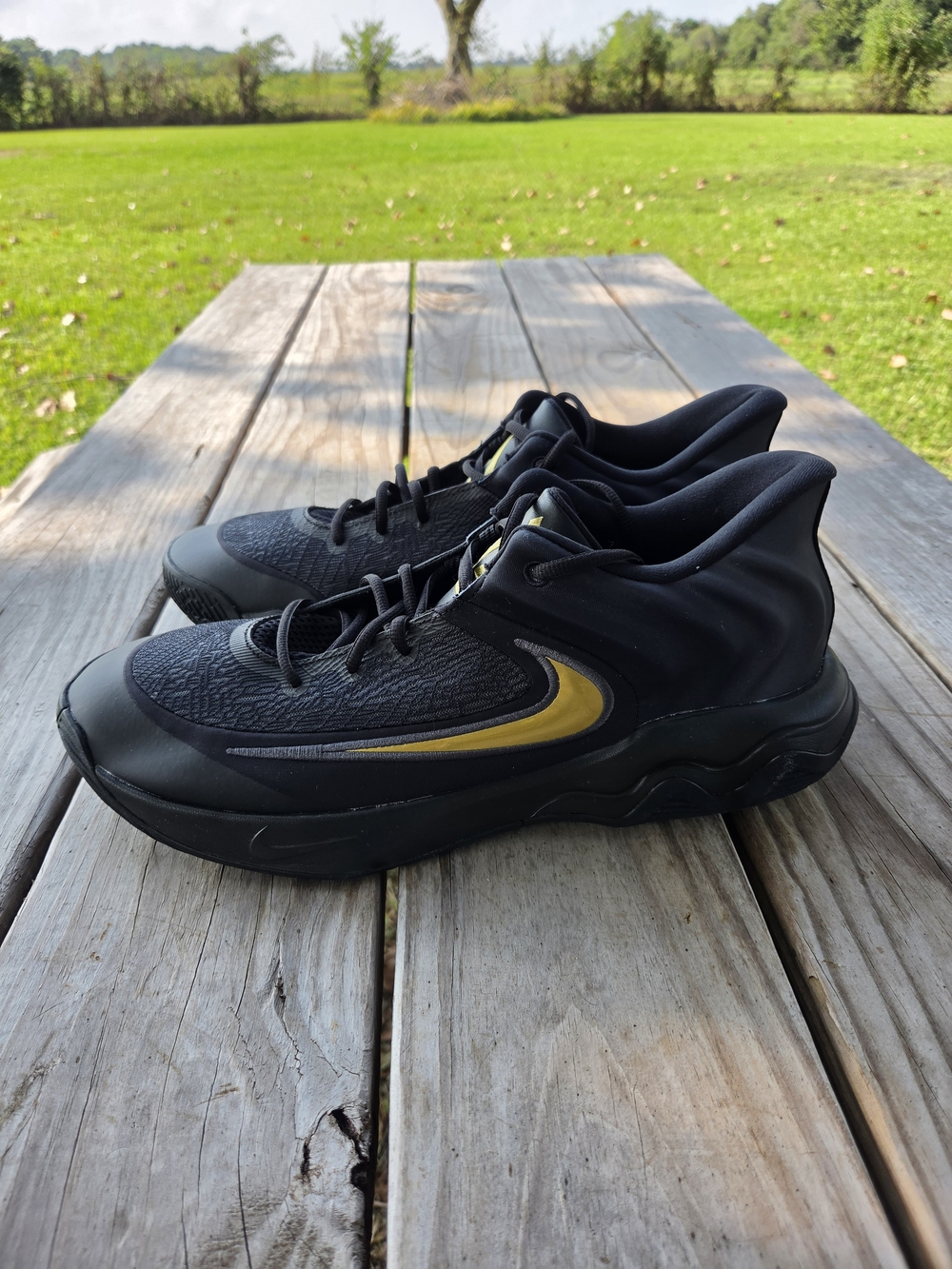 Nike Men’s Black Athletic Sneakers with Gold Swoosh